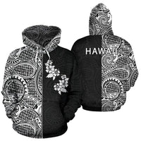Hibiscus Hoodie Zip up Polynesian Half Style White Unisex White - Polynesian Pride