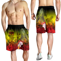 Fiji Custom Personalised Men's Shorts - Humpback Whale with Tropical Flowers (Yellow) - Polynesian Pride