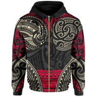Polynesian Hawaii Zip up Hoodie Red Turtle Manta Ray - Polynesian Pride