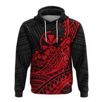 Hawaii Humpback Whale With Hibiscus Tribal Red Hoodie LT12 - Polynesian Pride