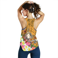 Fiji Women's Racerback Tank - Turtle Plumeria (Gold) - Polynesian Pride