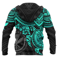 Polynesian Hawaii Hoodie (Zip up) Turquoise Turtle - Polynesian Pride