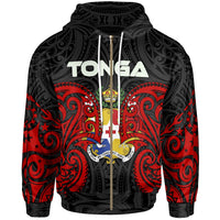 Tonga Polynesian Zip up Hoodie Tongan Spirit Unisex Red - Polynesian Pride