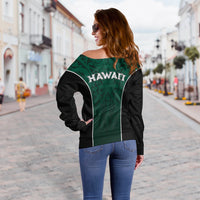 Hawaii Volleyball Green Warrior Women Off Shoulder Sweater - LT2 - Polynesian Pride