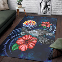 Tahiti Polynesian Area Rug - Blue Turtle Hibiscus - Polynesian Pride