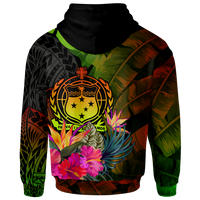 Samoa Polynesian Custom Zip up Hoodie Hibiscus and Banana Leaves - Polynesian Pride