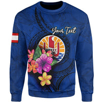 Tahiti Polynesian Custom Personalised Sweater - Floral With Seal Blue Unisex Blue - Polynesian Pride