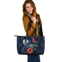 Federated States Of Micronesia Polynesian Leather Tote - Blue Turtle Hibiscus - Polynesian Pride