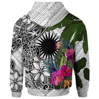 Marshall Islands Zip up Hoodie White Turtle Plumeria Banana Leaf - Polynesian Pride