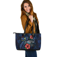 Cook Islands Polynesian Leather Tote - Blue Turtle Hibiscus - Polynesian Pride