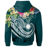 Marshall Islands Polynesian Zip up Hoodie Summer Plumeria (Turquoise) - Polynesian Pride