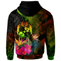 Tonga Polynesian Custom Zip up Hoodie Hibiscus and Banana Leaves - Polynesian Pride