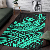 Hawaii Humpback Whale With Hibiscus Tribal Turquoise Area Rug - LT12 - Polynesian Pride