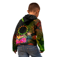 Cook Islands Polynesian Zip up Hoodie Hibiscus and Banana Leaves - Polynesian Pride