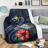 Papua New Guinea Polynesian Premium Blanket - Blue Turtle Hibiscus - Polynesian Pride