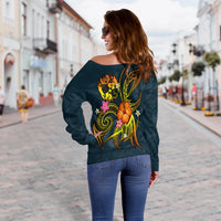 Tonga Polynesian Personalised Women's Off Shoulder Sweater - Legend of Tonga (Blue) - Polynesian Pride