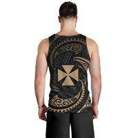 Wallis And Futuna Polynesian Men's Tank Top - Gold Tribal Wave - Polynesian Pride