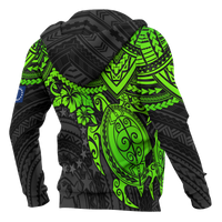 Cook Islands Polynesian Zip up Hoodie Green Turtle - Polynesian Pride