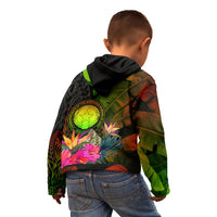 Northern Mariana Islands Polynesian Zip up Hoodie Hibiscus and Banana Leaves - Polynesian Pride