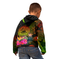 American Samoa Polynesian Zip up Hoodie Hibiscus and Banana Leaves - Polynesian Pride
