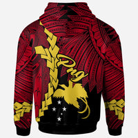 Papua New Guinea Polynesian Zip up Hoodie Tribal Wave Tattoo Flag Color - Polynesian Pride