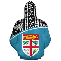 Fiji Polynesian Tapa Custom Zip up Hoodie Blue Curve - Polynesian Pride