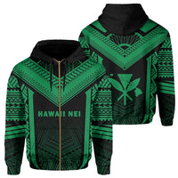 Hawaii Kanaka Polynesian Zip up Hoodie Active Green Unisex Green - Polynesian Pride