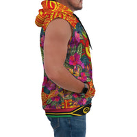 Polynesian Sleeveless Hoodie Vanuatu Symbols With Hibiscus - Polynesian Pride