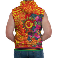 Polynesian Sleeveless Hoodie Vanuatu Symbols With Hibiscus - Polynesian Pride