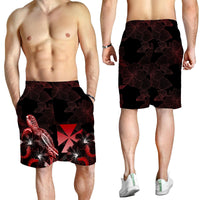 Wallis and Futuna Polynesian Men's Shorts - Turtle With Blooming Hibiscus Red - Polynesian Pride