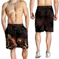 Hawaii Polynesian Men's Shorts - Turtle With Blooming Hibiscus Gold - Polynesian Pride