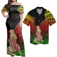 Hawaiian Matching Dress and Hawaiian Shirt Hawaii Polynesian Hula Girl Wearing Plumeria Reggae RLT14 No Dress - Polynesian Pride