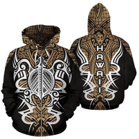 Hawaii Turtle Tribal Golden Zip up Hoodie Armor Style Unisex Gold - Polynesian Pride
