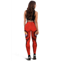 Tahiti Polynesian Women's Leggings - Floral With Seal Red - Polynesian Pride