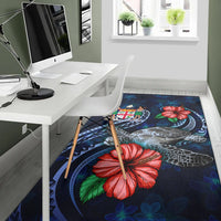 Fiji Polynesian Area Rug - Blue Turtle Hibiscus - Polynesian Pride