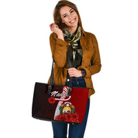 Nauru Polynesian Leather Tote Bag - Coat Of Arm With Hibiscus - Polynesian Pride