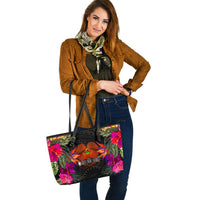 Papua New Guinea Large Leather Tote - Polynesian Hibiscus Pattern - Polynesian Pride