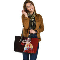 Tahiti Polynesian Leather Tote Bag - Coat Of Arm With Hibiscus - Polynesian Pride