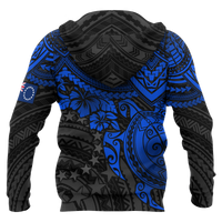Cook Islands Polynesian Zip up Hoodie Blue Turtle - Polynesian Pride