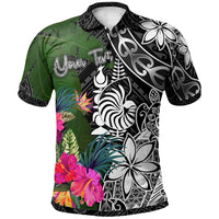 New Caledonia Custom Polo Shirt Turtle Plumeria Banana Leaf Crest Unisex Black - Polynesian Pride