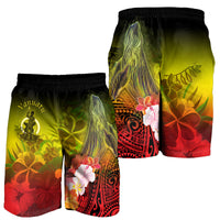 Vanuatu Men's Shorts - Humpback Whale with Tropical Flowers (Yellow) - Polynesian Pride