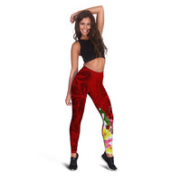 Tonga legging - Turtle Plumeria (RED) - Polynesian Pride