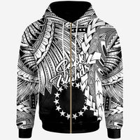 Cook Islands Polynesian Zip up Hoodie Tribal Wave Tattoo White Unisex White - Polynesian Pride