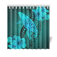 Hawaii Whale Swim Poly Shower Curtain - Turquoise - Polynesian Pride