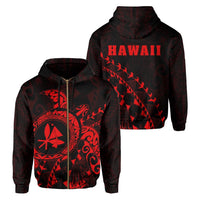 Kanaka Map Zipper Hoodie (Red) Turtle Style Unisex Red - Polynesian Pride