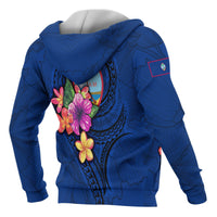 Guam Polynesian Zip up Hoodie Floral With Seal Blue - Polynesian Pride