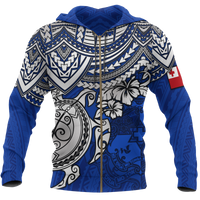 Tonga Polynesian Hoodie (Zip up) Blue Turtle Unisex Blue - Polynesian Pride