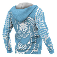 Federated States of Micronesia All Over Zip up Hoodie Blue Tribal Wave - Polynesian Pride
