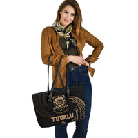 Tuvalu Polynesian Leather Tote Bag - Gold Tribal Wave - Polynesian Pride