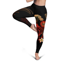 Tahiti Polynesian Women's Leggings - Plumeria Flowers And Waves - Polynesian Pride